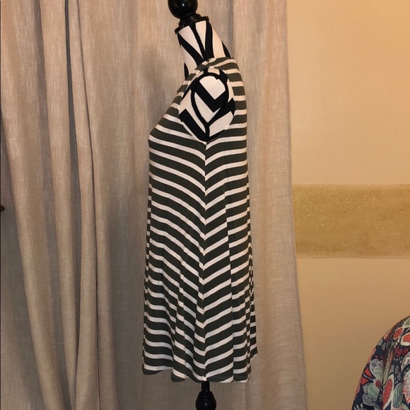 Adorable Olive Green Striped Summer/Spring Dress - Picture 4 of 5